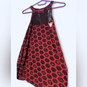 Elegant Black and Red Lace Tank Top